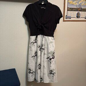 EShakti women’s dress Sz 10, front bow tie, pockets, flamingo print🦩